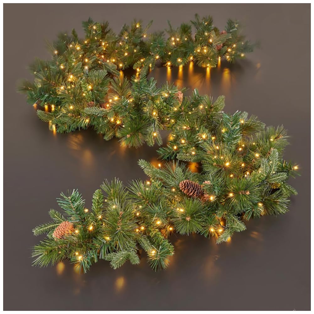 Festone Natalizio Pino con Pigne e 300 LED: Altezza 270 cm, Verde