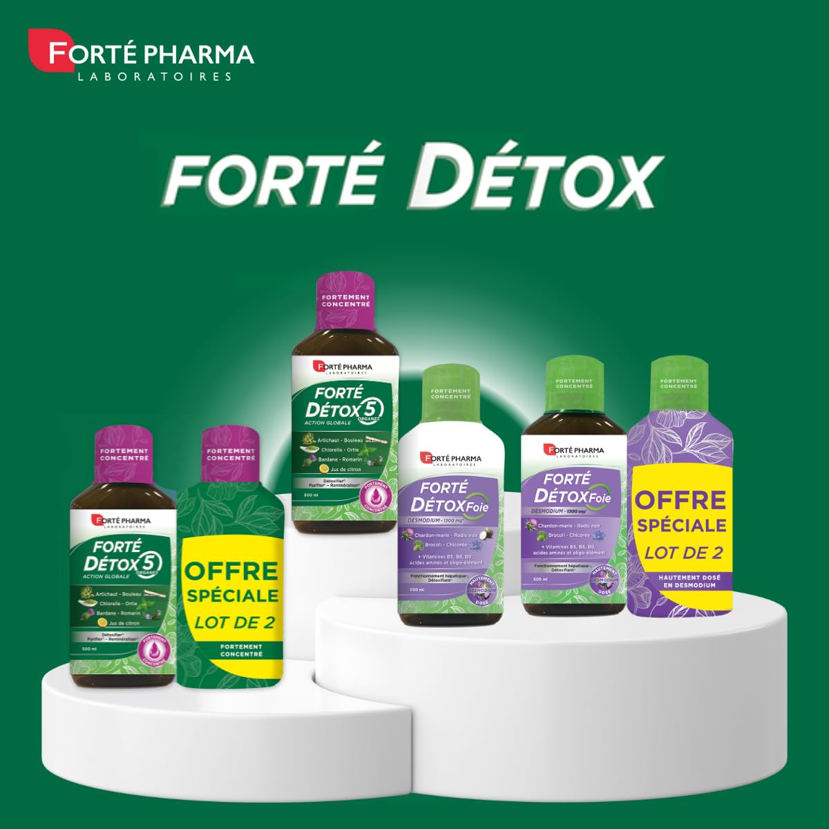 Forté Pharma - Forté Détox 5 organes - Artichaut, Bouleau, Bardane, Romarin - Complement alimentaire integrale detox, 5 émonctoires, Elimination - 2x500ml, 20 jours