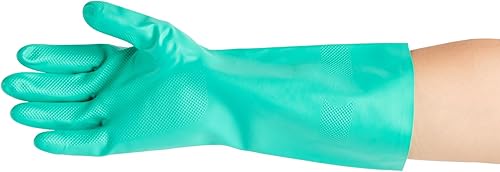 Miniatura 10 de Restaurantware Guantes de limpieza verdes, 10 pares de guantes de nitrilo de 15 mil de grosor, grandes, resistentes, con puño largo, forro de