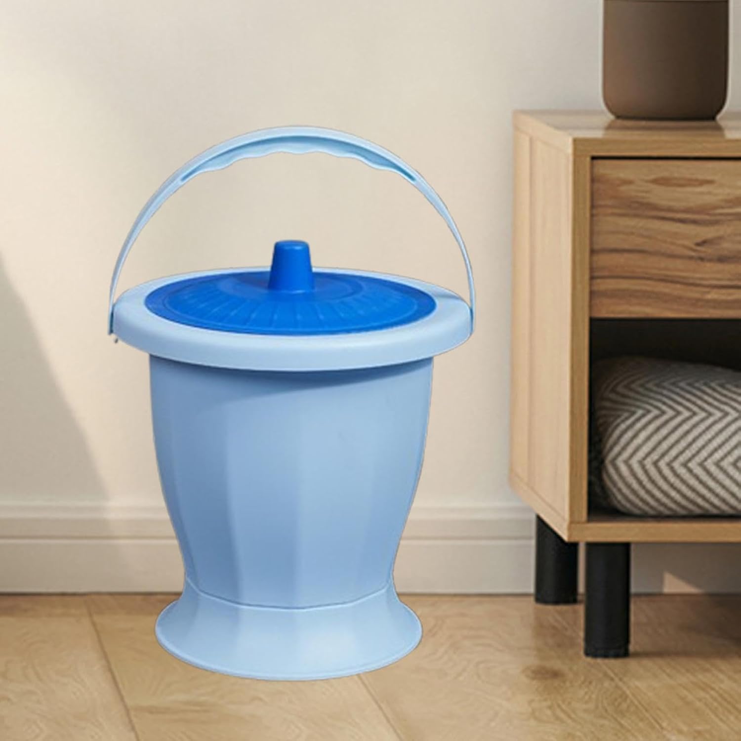 harayaa Spittoon Chamber Bucket and Ring Toilet Brush, Urinal Pot Bedpan for Women Men, Blue