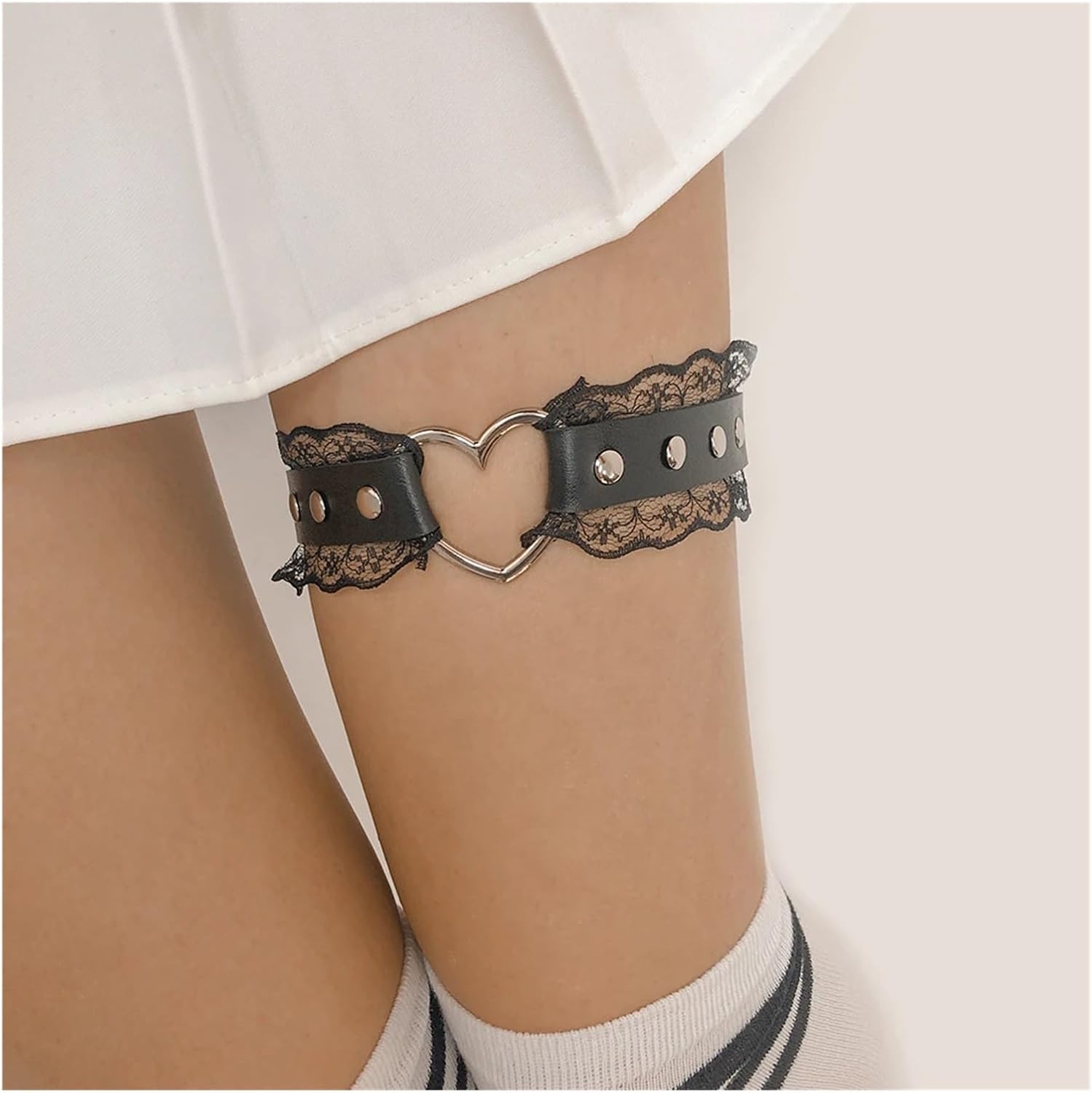Goth Punk Leg Strap Body Garter Belt Heart Thigh Harness for Women 5pcs