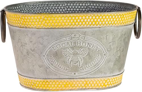 Miniatura 3 de Boston International Juego de dos cubos ovalados de metal galvanizado texturizado, 2 tamaños, miel local de abeja