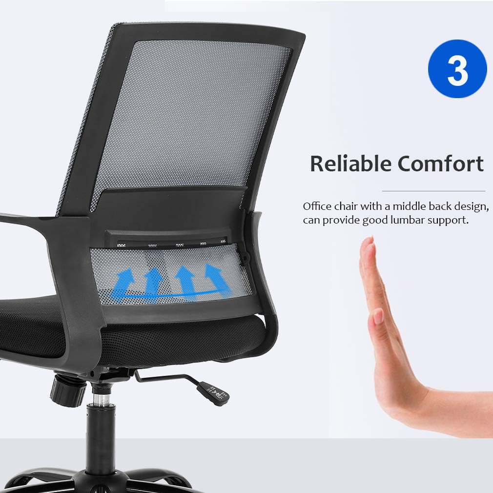 BestOffice Ergonomic Desk Chair Swivel Rolling Computer Chair Executive Lumbar Support Task Mesh Chair Adjustable Stool for Women Men,Grey