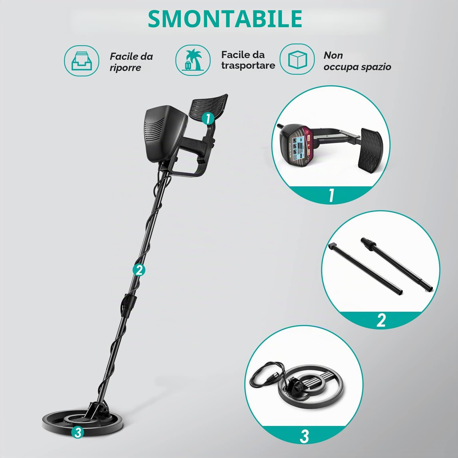Metal Detector Regolabile ad Alta Precisione Impermeabile 33-43 Pollici Metal Detector con Display LCD per Bambini e Adulti Rilevatore d'Oro Profondità di Rilevamento 34 cm