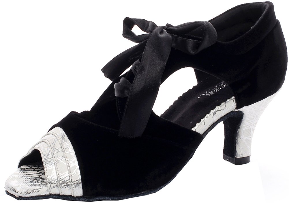 Chaussures de danse salsa et tango légères en noir et argenté avec talon doux