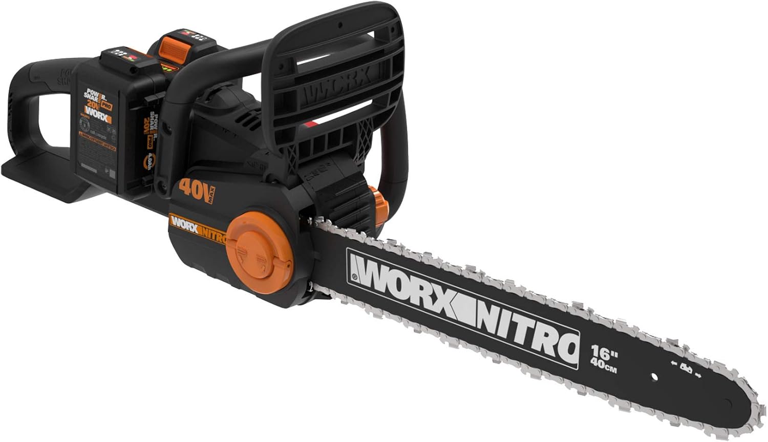 Worx Nitro 40V 16" Cordless Chainsaw Power Share PRO with Brushless Motor - WG385 (Batteries & Charger Included) : Patio, Lawn & Garden