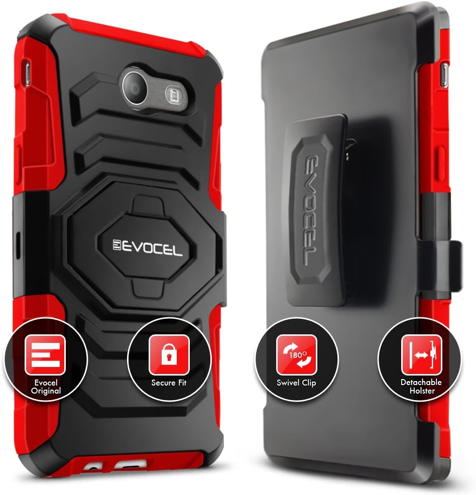 Galaxy J7 (2017) / J7 Prime / J7 V 2017 Case, Evocel [New Generation Series] Belt Clip Holster, Kickstand, & Dual Layer for Galaxy Halo (I8520), J7 Perx, J7 Sky Pro, SM-J727, Red