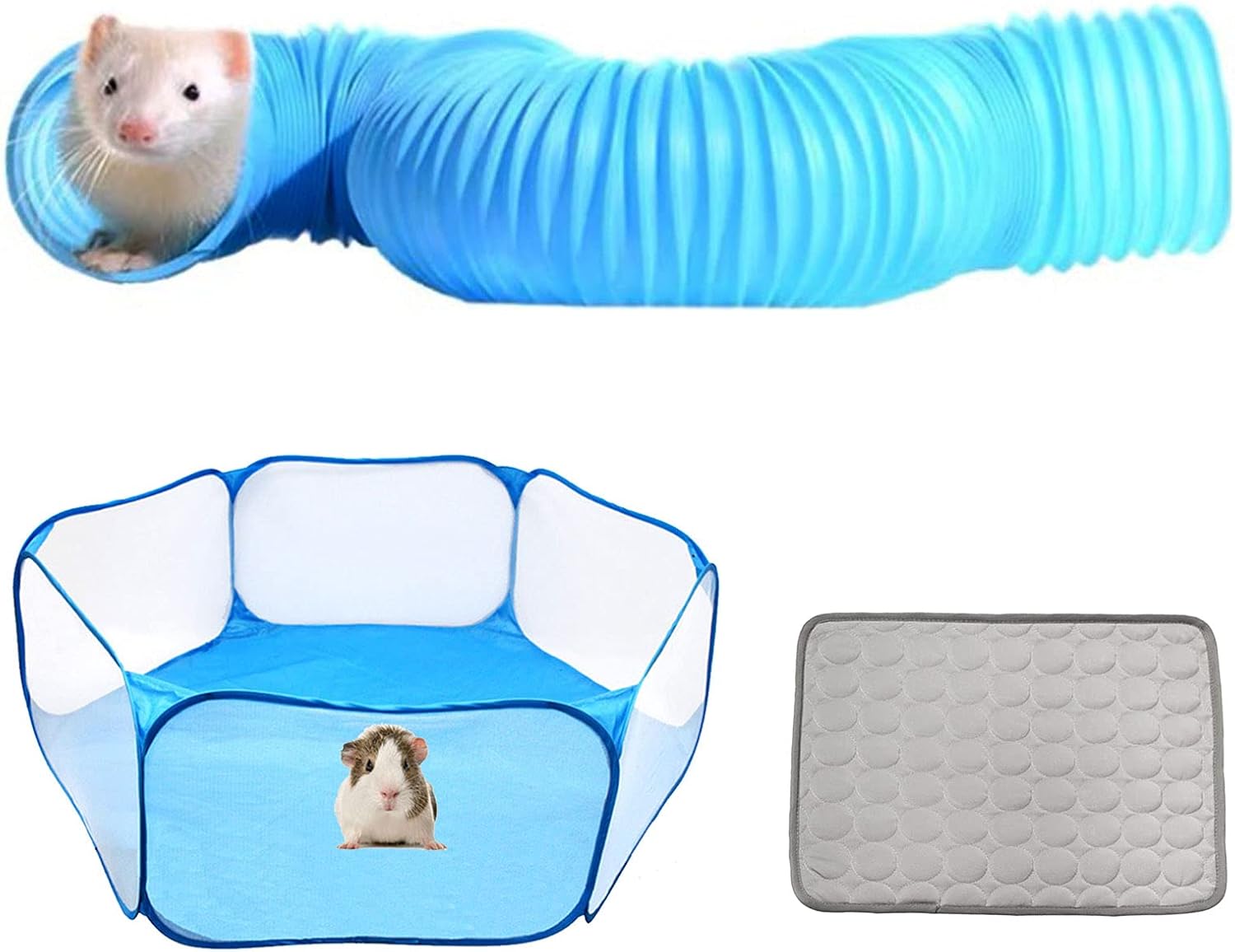 Guinea Pig Cage Rabbit Cage Tent with Tunnel & Mat, Small Animal Playpen Pop Open Outdoor/Indoor Exercise Fence Portable Pet Cage Tent…