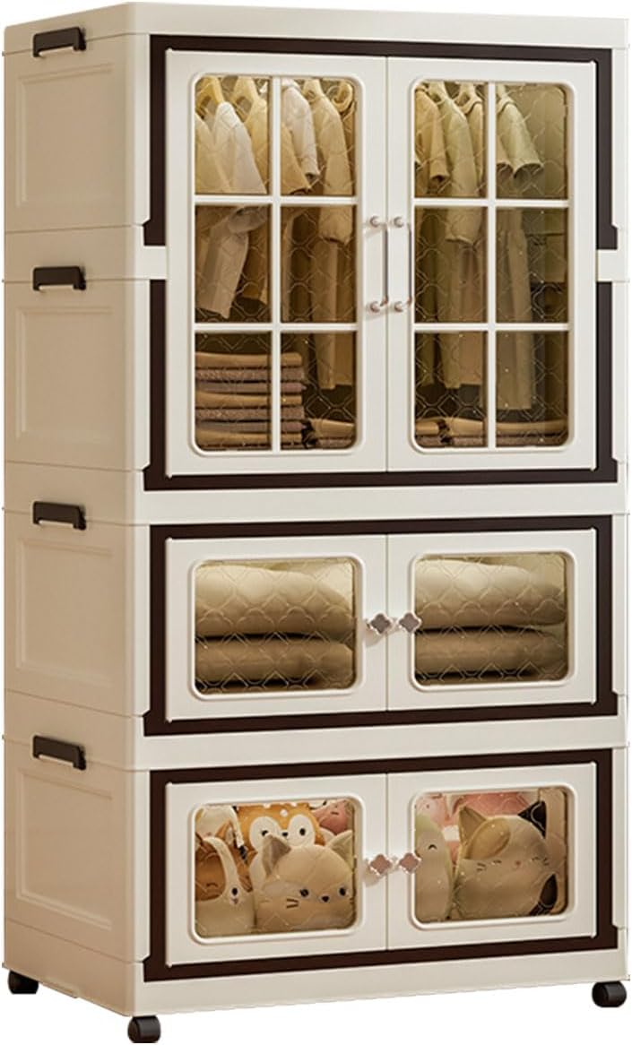 SunSettler Plastic Storage Bins with Lid, Stackable Containers with Wheels, Folding Storage Boxes, Stackable Closet Organizers