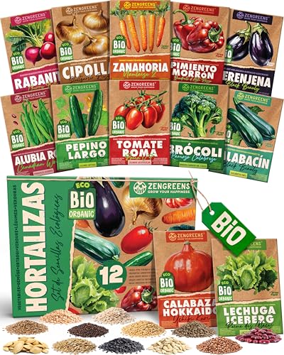 ZenGreens® - Set de semillas de verduras bio - 12 variedades para cultivar fácilmente en el jardín, balcón o parterre elevado - Sementes de verduras