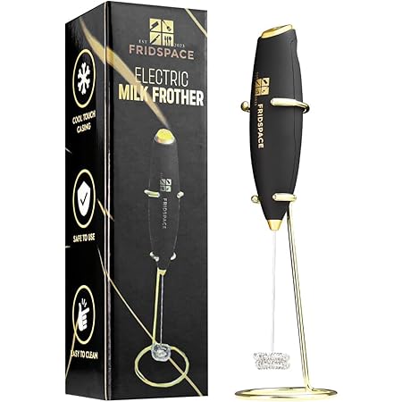 Handheld portable milk frother durable double whisk electric coffee machine, battery operated stainless steel milk mixer with stand, instant foam maker for latte, cappuccino, hot chocolate (Black)