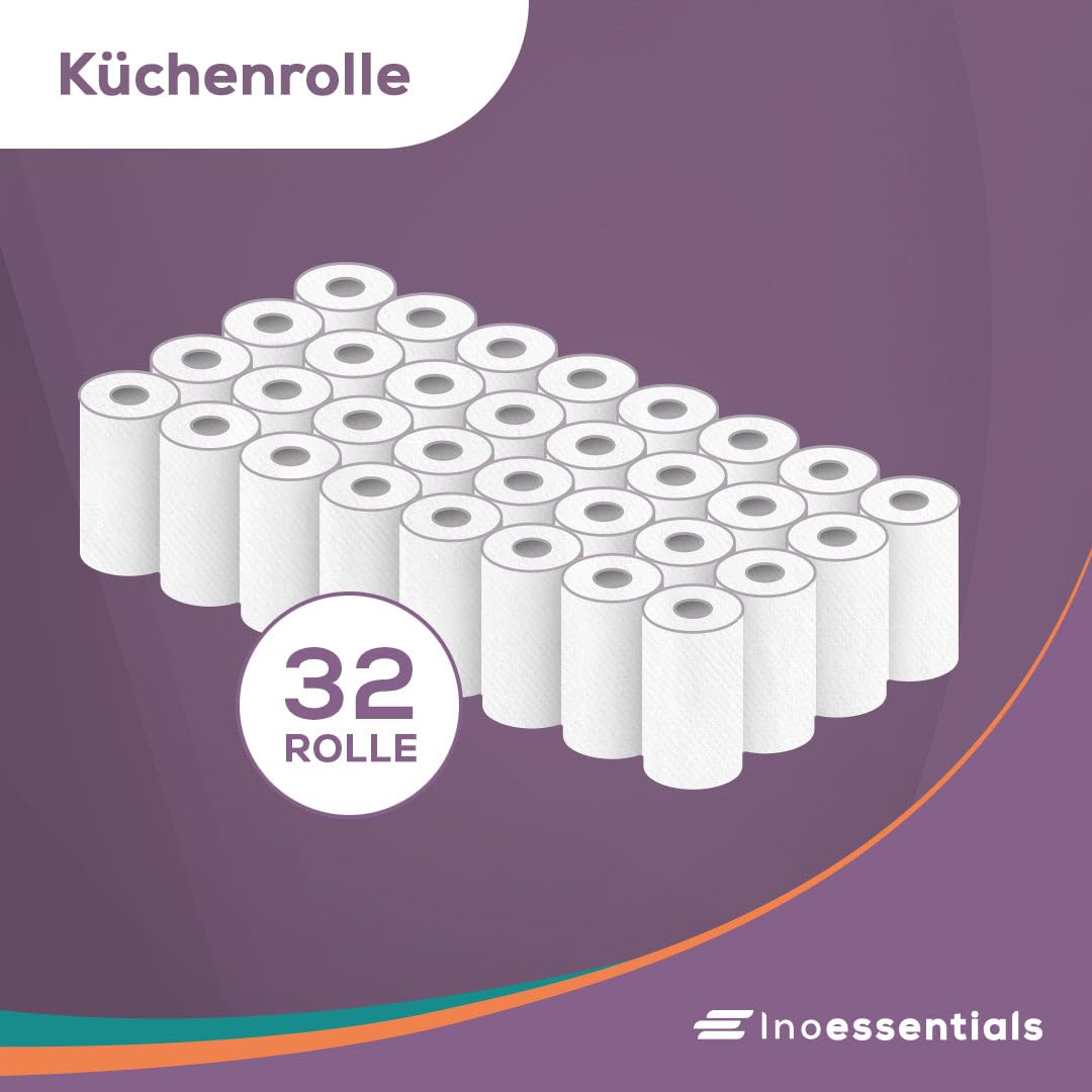 Inoverse 3-lagig Küchenrollen, 4 Rollen (8er Pack) – 50 Blätter pro Rolle, Küchenpapier aus 100% Zellstoff, Extra Saugfähig & Reißfest, Haushaltsrollen