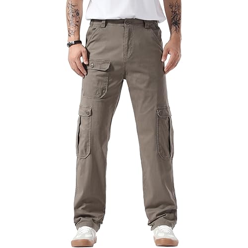 Plaid&Plain Men's Cargo Pants Relaxed Fit with Extra Front Pocket and Oversized Belt Loops LSC013