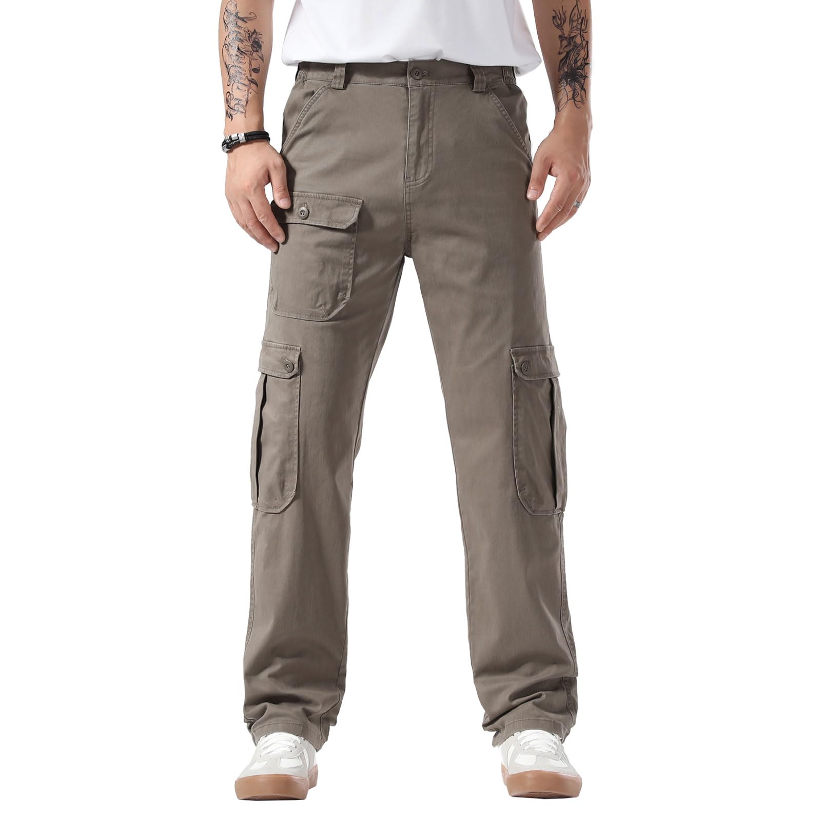 Plaid&Plain Men's Cargo Pants Relaxed Fit with Extra Front Pocket and ...