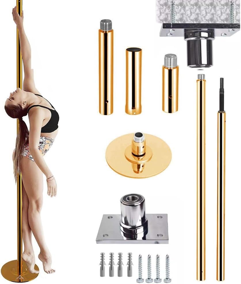 Gold Stripper Dancer Pole, Ceiling Mounted Exotic Dancing Pole Full Kit, Home Fitness Steel Spinning Rod for Beginners and Professionals (Color : 2.2M-2.7M(7.2FT-8.9FT))