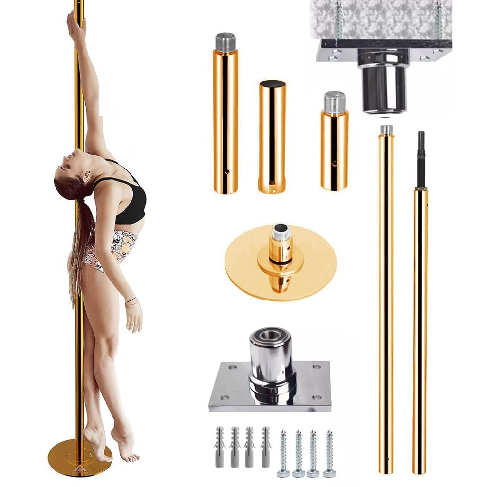 NGDFGR Gold Stripper Dancer Pole, Ceiling Mounted Exotic Dancing Pole Full Kit, Home Fitness Steel Spinning Rod For Beginners And Professionals,2.2m-2.7m(7.2ft-8.9ft)