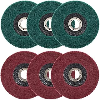 SI FANG 6Pcs 115mm Nylon Fiber Flap Disc Polishing Buffing Wheel, Assorted 120 & 320 Grit Non-Woven Sanding Grinding Wheel Set, 4.5'' x7/8'' Scouring Pad Angle Grinder Discs, Deburring & Rust Removal