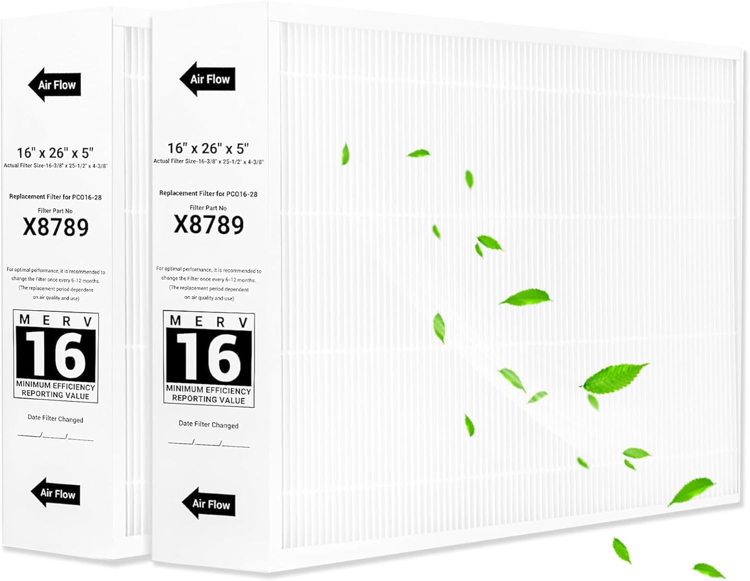 X8789 Filter 16x26x5 MERV 16 Filter – Compatible with Lennox X8789 and PureAir PCO16-28 Air Cleaner 2 Packs Carbon Clean Furnance Filter (Furnaces,Air Conditioners,Heat Pumps)