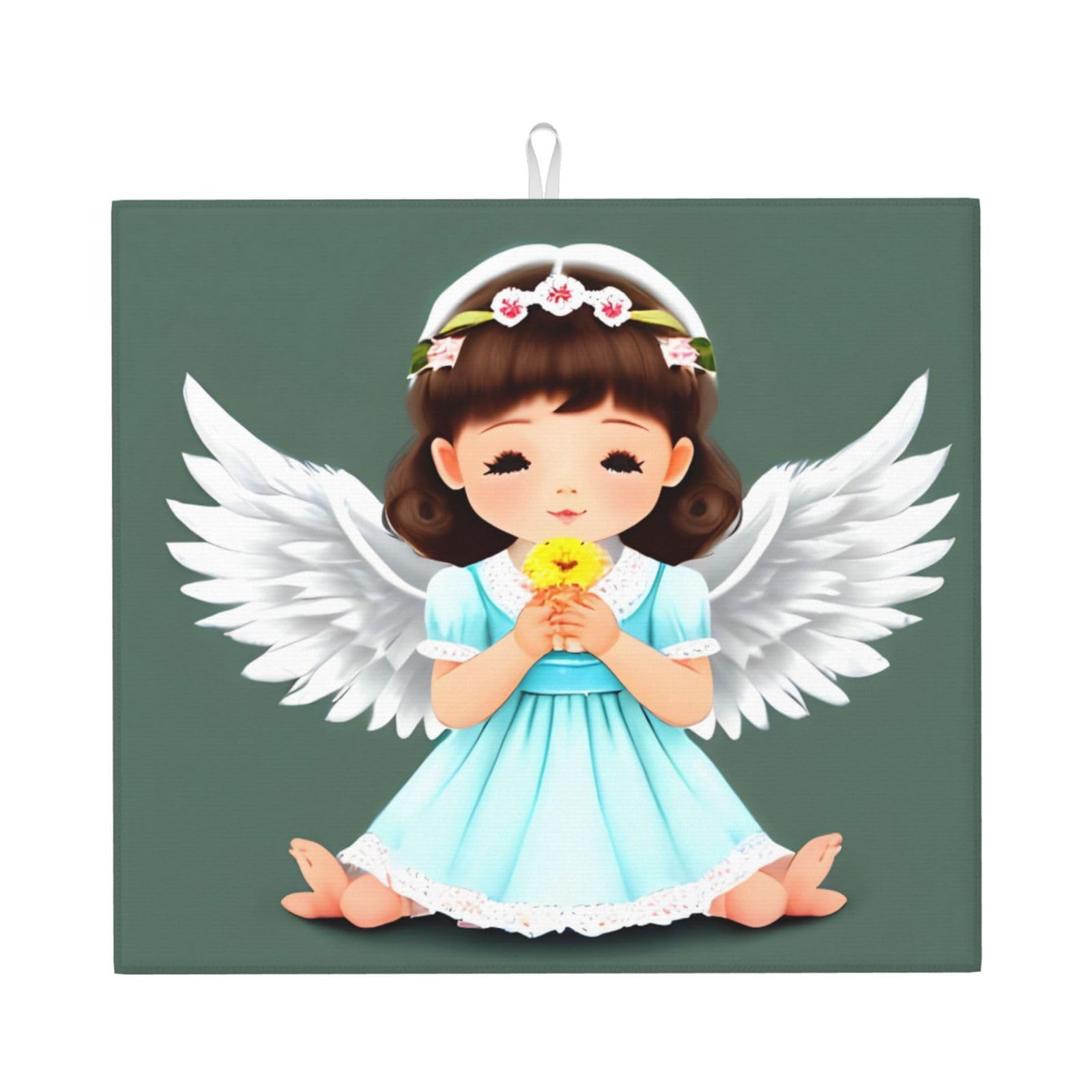HJFCZH Cute little angel Prints Kitchen Drying Mat – Absorbent Dish Throw for Countertops, Quick-Dry Non-Slip Layer with Colorful Designs, for New Kitchens