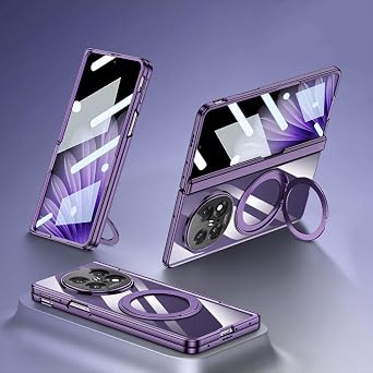 Transparent Folding Phone Case for Oppo Find N5, All-Inclusive Phantom Cover with Swivel Bracket, Magnetic Hinge Hard Shell Purple,for Find N5