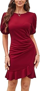 TcIFE 2025 Women's Dress Summer Mini Short Sleeves Bodycon Ruffle Hem Cocktail Party