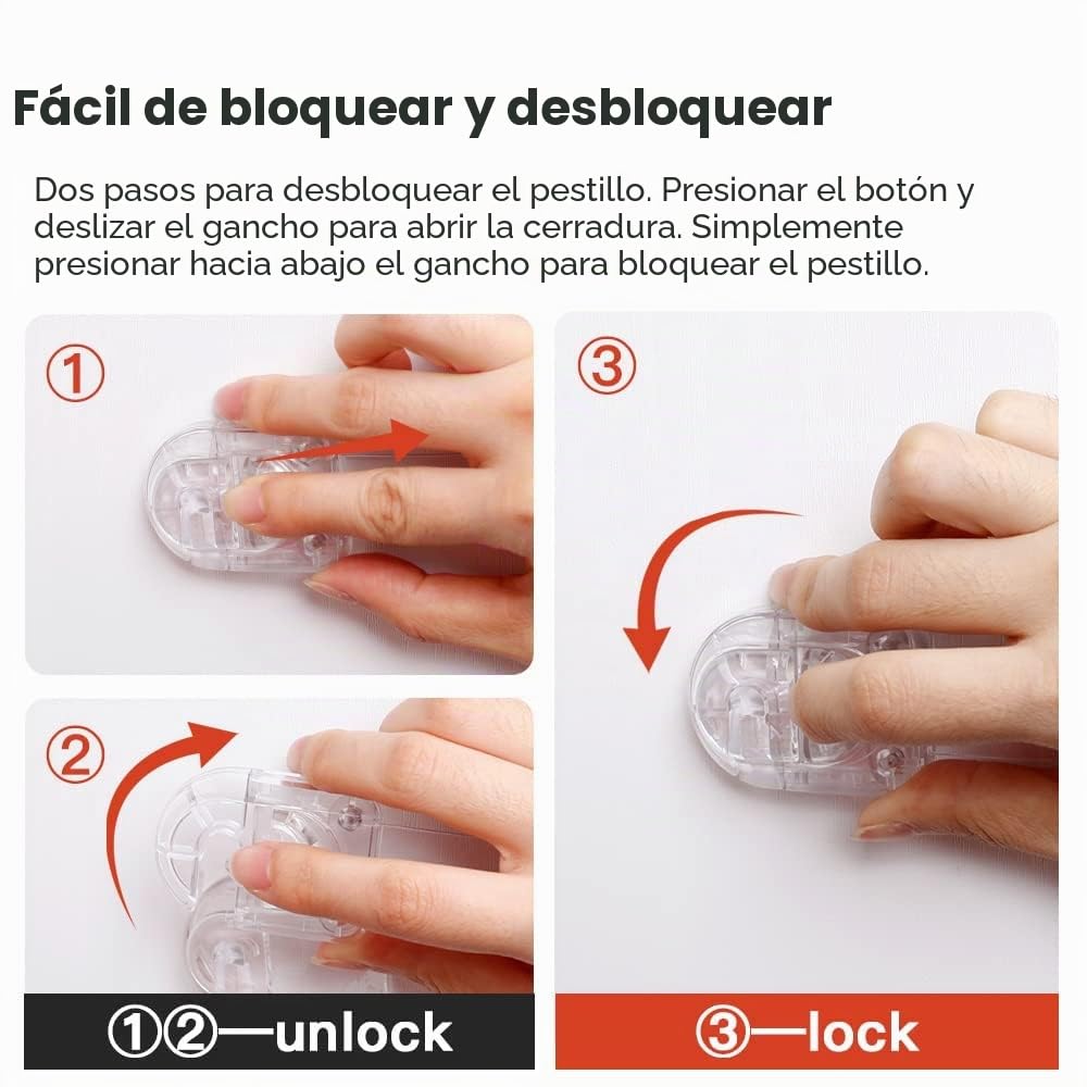 EUDEMON 3 Piezascandados de seguridad para niños, candados de correa a prueba de niños para cajones, frigoríficos, inodoros, armarios, hornos, armarios (Transparente)