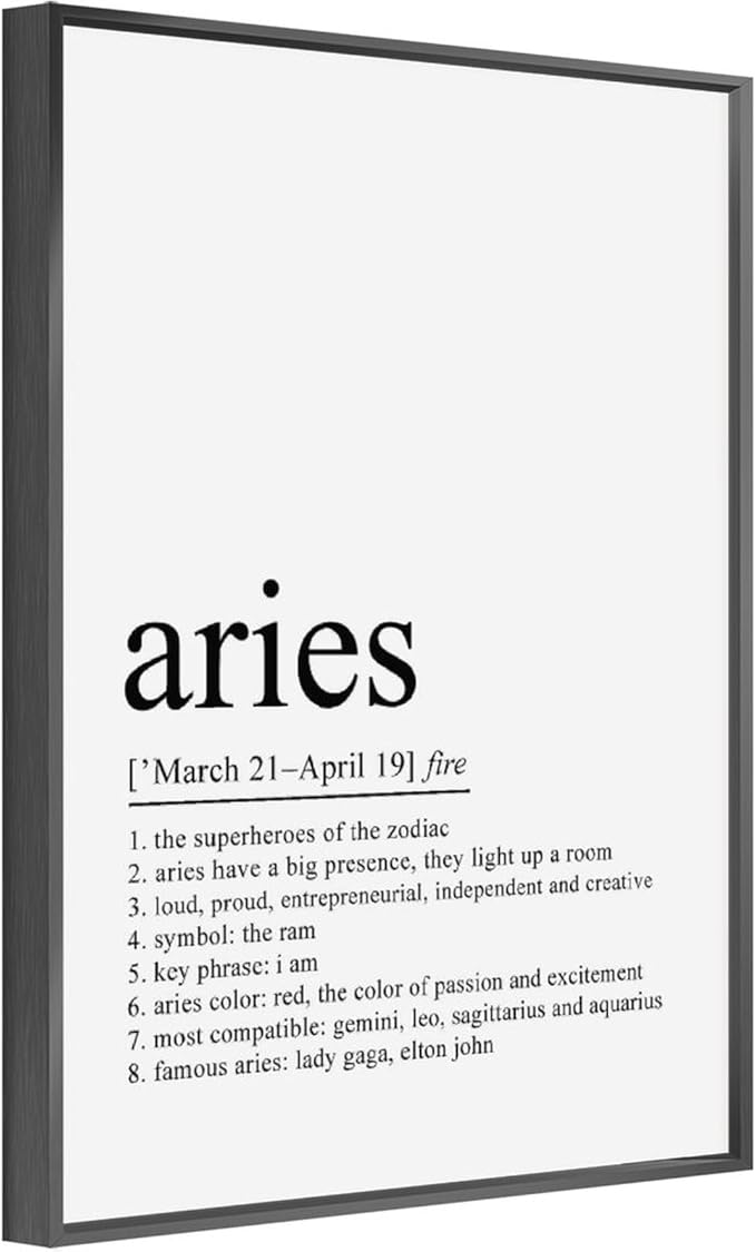 Aries Definition Poster, Aries Gift, Aries Print, Zodiac Gifts, Aries Birthday Gift, Astrology Gifts, Zodiac Sign Poster Wall Art Bedroom Decor Office Room Kitchen Decor Aluminum Black-style 12x16inc