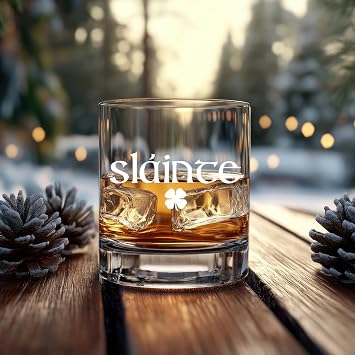 Funny Slainte Irish Wishkey Glass Gifts for Irish Men,Scottish Birthday Gifts for Men Dad Friend, Clover Leave Whishkey Glass Gift for St Patrick's Day,Birthday,St Pattys Party Decorations