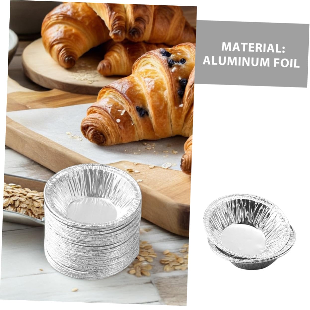 COLLBATH Mini Moldes Redondos de Aluminio Excelente Conductividad Térmica y Diseño Compacto 500 para Tartas de Huevo para Panaderías y Restaurantes