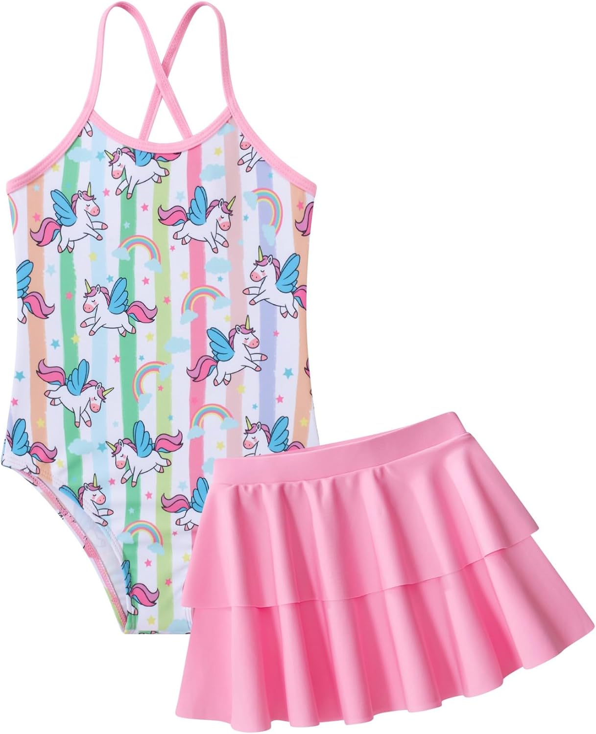 Vieille Little Girls Swimsuit Cute Kids Quick Dry Swimwear with Skirt 3-8 Years