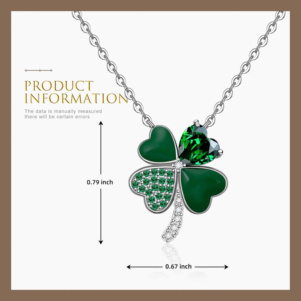 ST Patricks Day Irish Four Leaf Clover Shamrock Necklace for Women Heart 925 Sterling Silver Charm Fashion Green Love Emerald Pendant Choker Diamond Crystal Prom Valentine Necklaces - Image 5