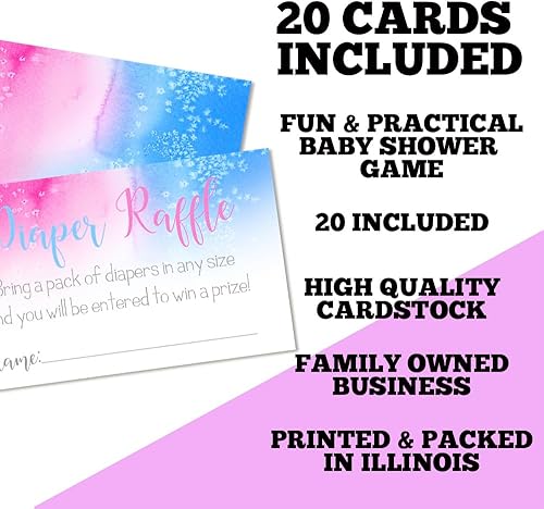 Miniatura 2 de AmandaCreation - Boletos para rifas de pañales de acuarela rosa y azul para baby showers de revelación de género, 20 tarjetas de inserción de doble