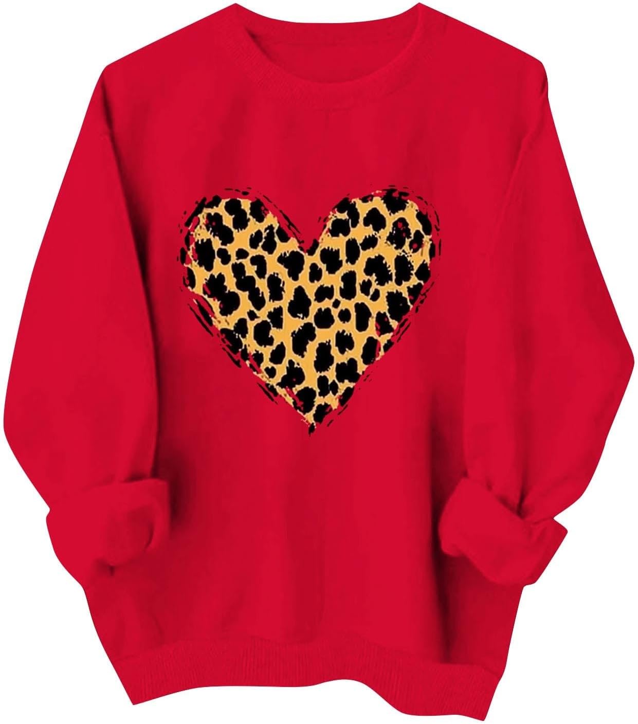 Valentine Sweatshirts for Women, Cute Heart Print Sweatshirt Spring Holiday Casual Outfits Long Sleeve Crewneck Pullover