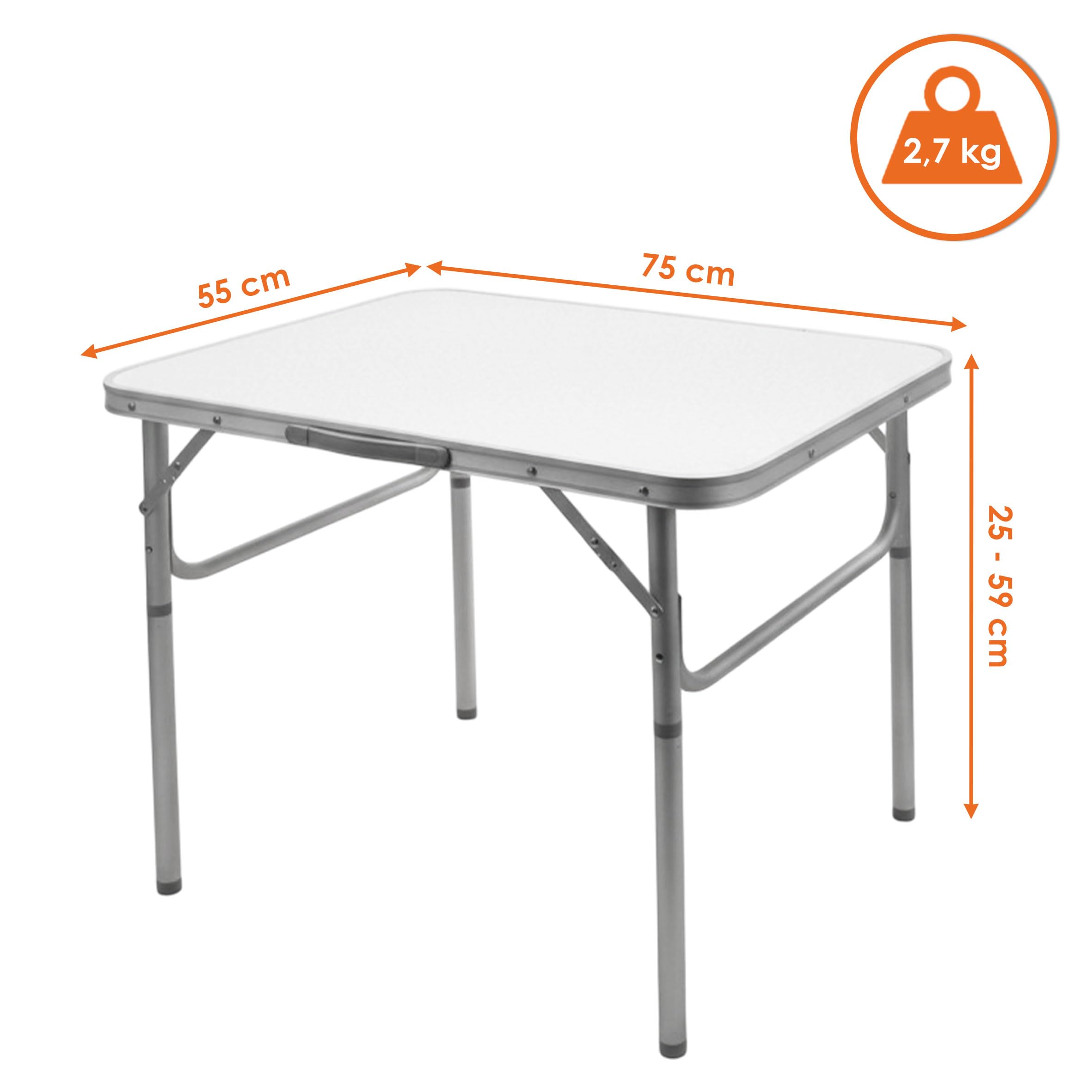 Spetebo Alu Camping Klapptisch sehr leicht - 75 x 55 cm - höhenverstellbar von 25 bis 59 cm Alu Campingtisch