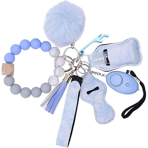 CHPITOS Keychains Set for Women Protection, 9PCS Bead Keychain Bracelet Full Set, Self Protection Key Ring Set