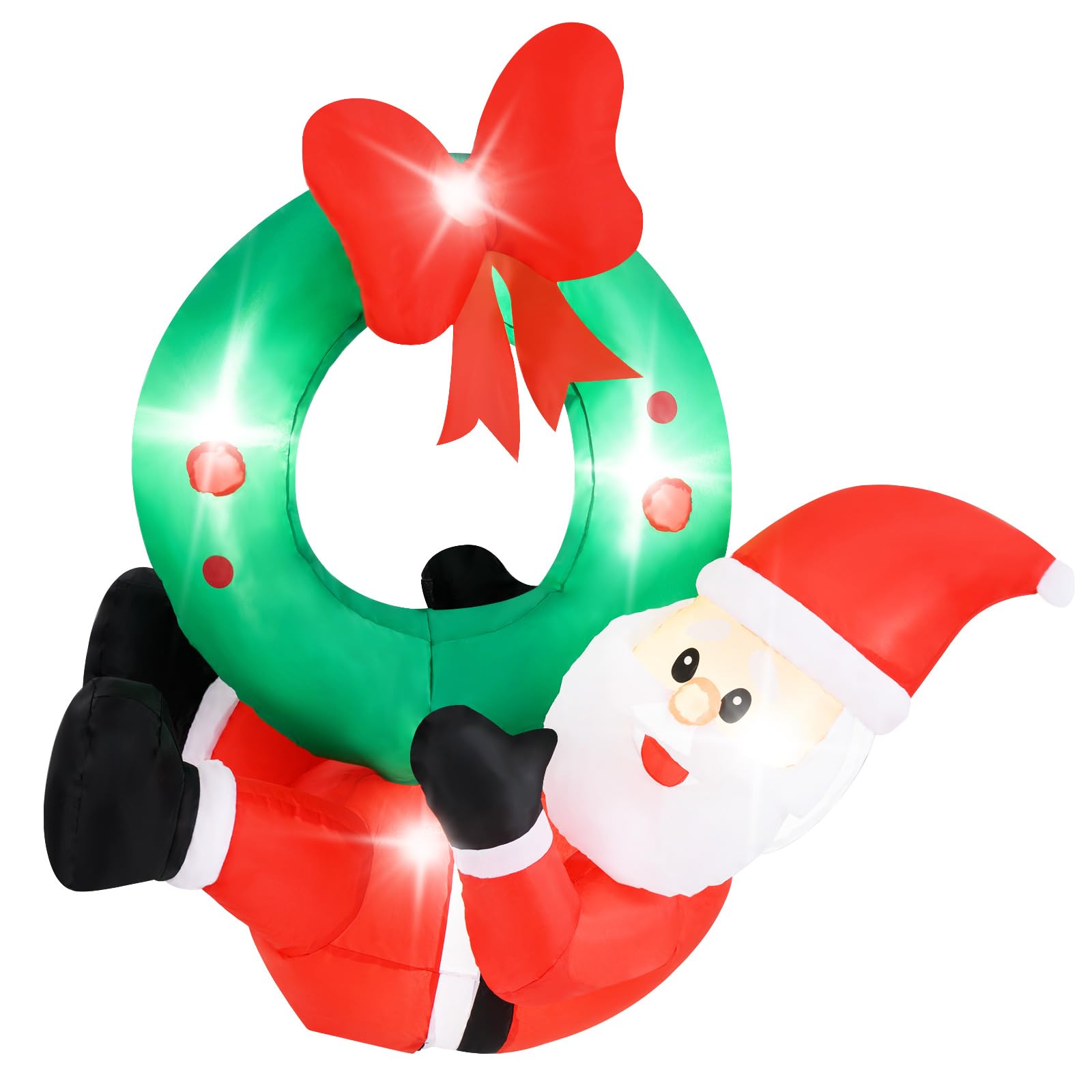 Couronne Gonflable Père Noël 120 cm COSTWAY avec 5 LED pour la Décoration de Fenêtre et Maison