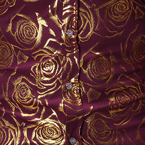 Herenmode bloemenroze bedrukte overhemden met lange mouwen, gala-bruiloftsoverhemden met knopen, casual slim-fit klassieke zakelijke overhemden - Afbeelding 6