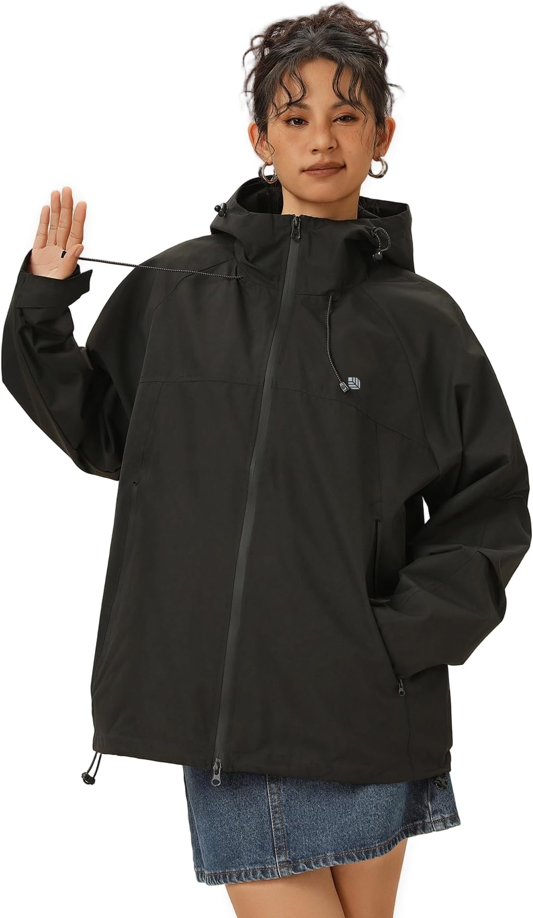 Women's Waterproof Windproof Jacket, Structured Trench Coat Style, Flattering Fit for All Body Types, Lightweight Hooded Coat for Travel, Business Trip Commuting & Walking-Black-XL