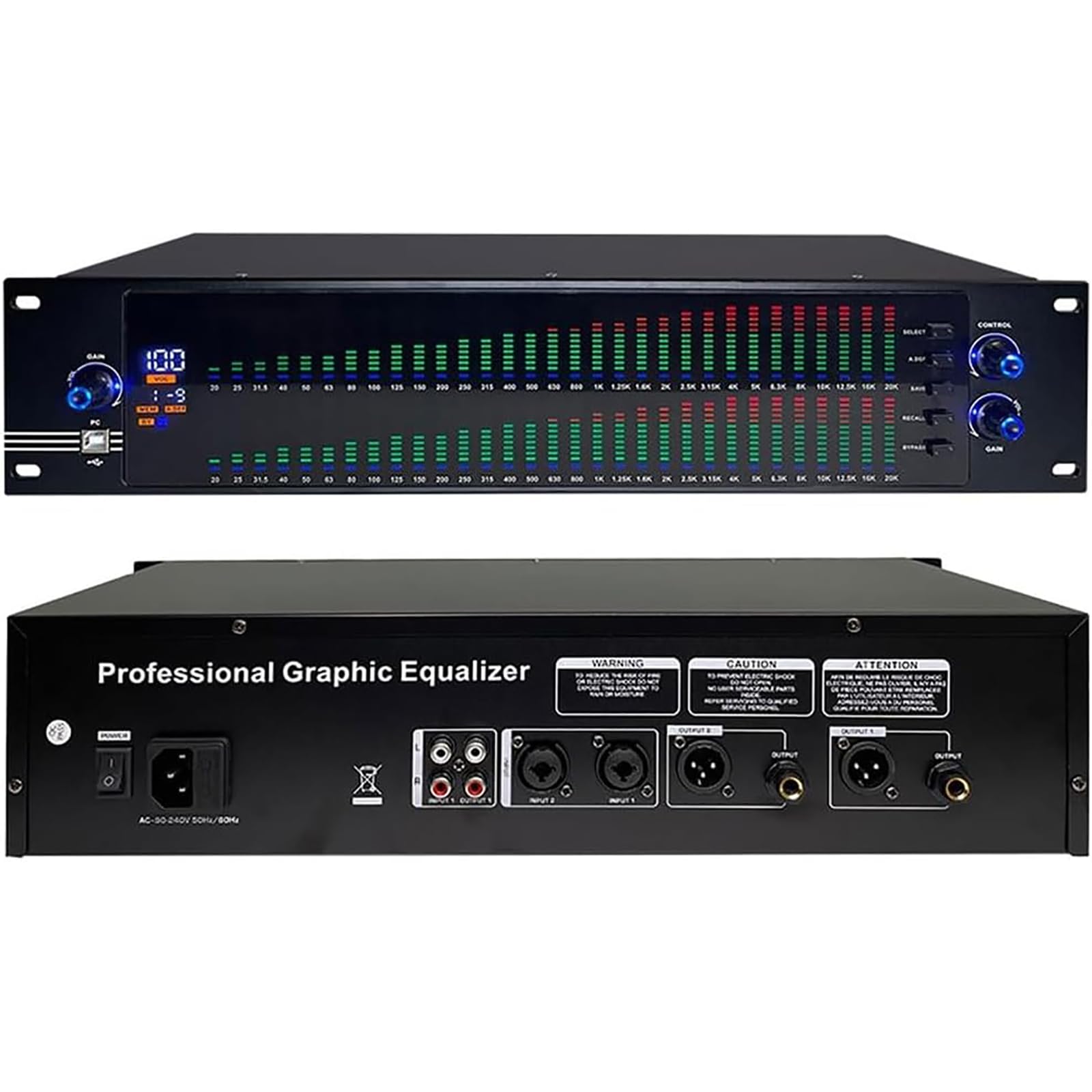 McbeAn Ecualizador Gráfico De Audio Estéreo, Ecualizador Digital De 31 Bandas, Pantalla De Espectro LED, Chip De Procesamiento DSP Y Reducción De Ruido, 10 Efectos Preestablecidos, Ajuste De Altos
