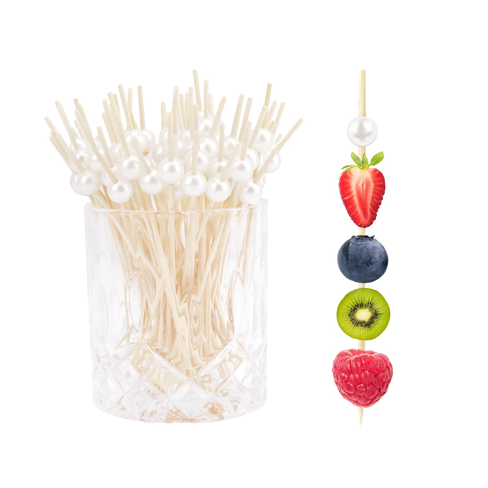 200pcs Toothpicks Cocktail Picks for Drinks, 4.7" Long Toothpicks For Appetizers Skewers For Appetizers, Bamboo Skewers Tooth Picks Food Picks, Wedding Toothpicks Charcuterie Accessories White Pearl