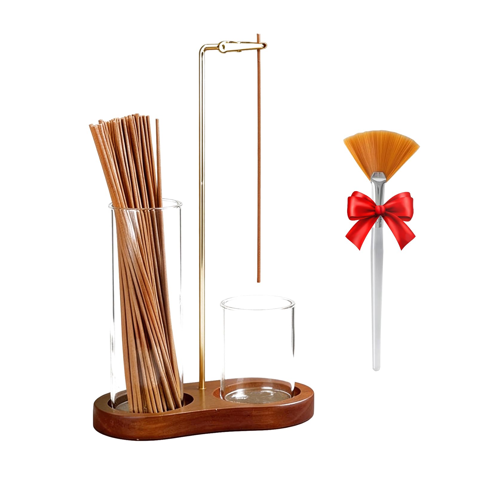 2 In 1 Glass Incense Holder,Upside Down Burner,Ash Catcher & Sticks Storage with Wooden Base,for Home,Yoga Studio&Meditation Room (2)