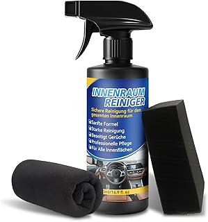 Auto Innenraum Reiniger Set 500ml inkl. Mikrofasertuch & Schwamm, Innenraumreiniger Auto für Leder, Kunststoff, Sitze, Armaturenbretter Usw., All-In-One-Reiniger, Geruchsentferner und Pflegemittel