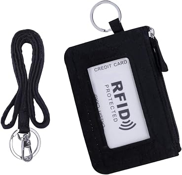 Iconic Zip ID Case Card Holder for Women,Signature Cotton Coin Purse with Id Window,RFID Blocking Change Pouch with Key ChainBLACK