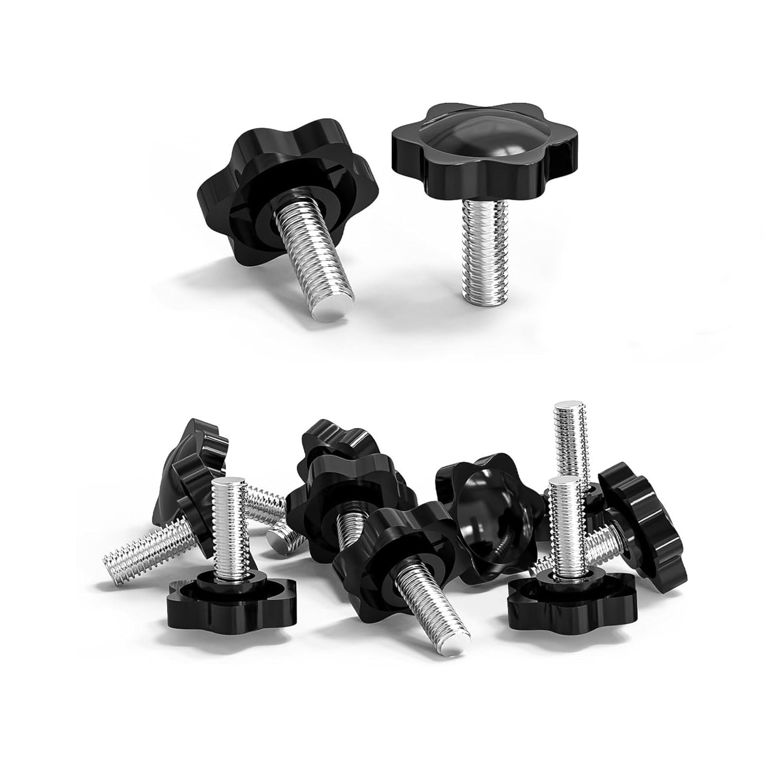 12 Stück Sterngriffschraube, M8x20mm Schrauben mit Griff, Sechsecker Kunststoff Kopf Sternschraube, Sterngriffmutter, Rändelschraube, Sternkopfschraube, Klemmknopf für Werkzeugmaschine(Schwarz)