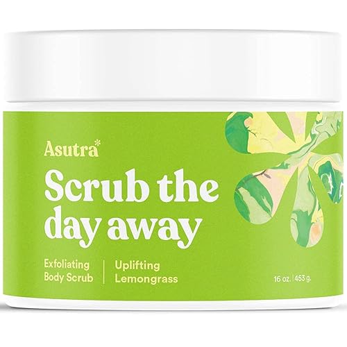 ASUTRA Exfoliante corporal con sal del mar muerto, nuevo tamaño más grande de 16 onzas  Ultra hidratante, suave e hidratante (citronela elevadora)