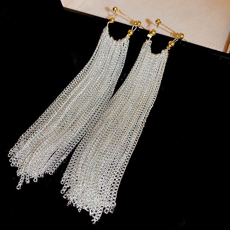 Silver Long Chandelier Earrings for Women Dangling Silver Dangle Tassel Fringe Statement Hanging Earring Elegant Formal Prom Jewelry - Image 7