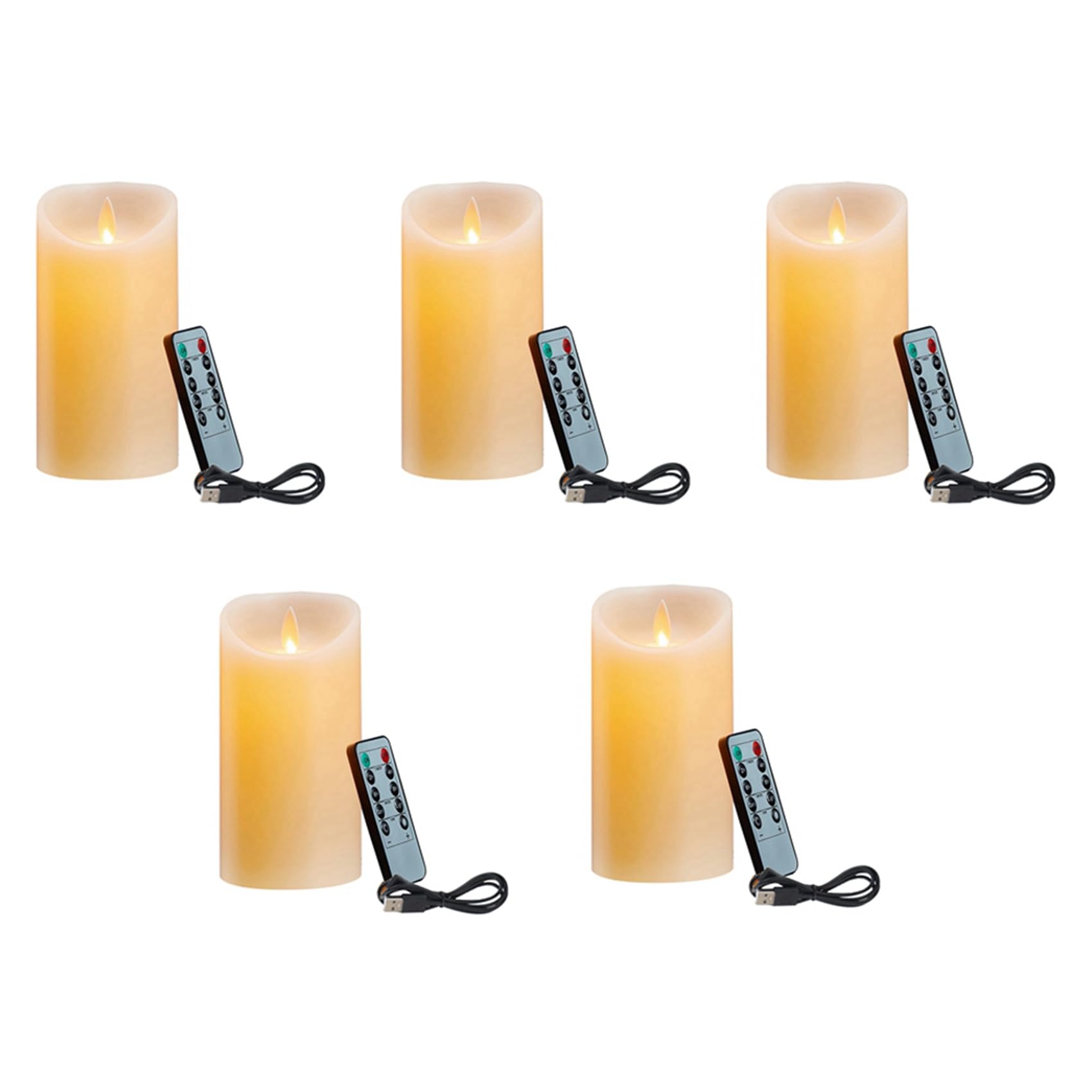 Hndhbfgrt 5X LED Candles, Flickering Flameless Candles, Rechargeable Candle, Real Wax Candles with Remote Control,10cm A