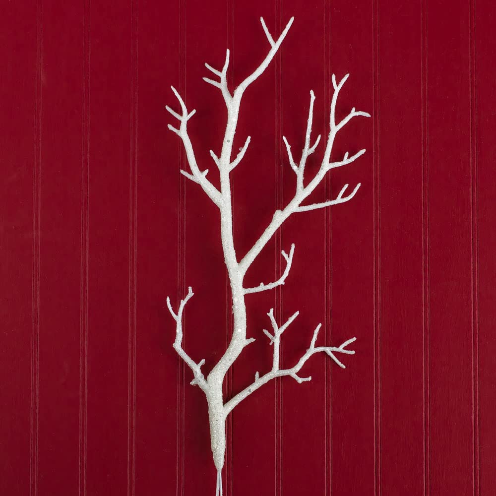 Pack of 12 Artificial Snowy Sparkling Branch Stems - ICY Winter Branches Perfect for Christmas Tree, Floral Arrangements, and DIY Holiday Décor (17