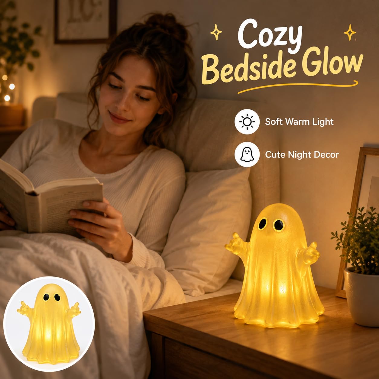 Urocza lampka nocna LED z duchem, 4 szt