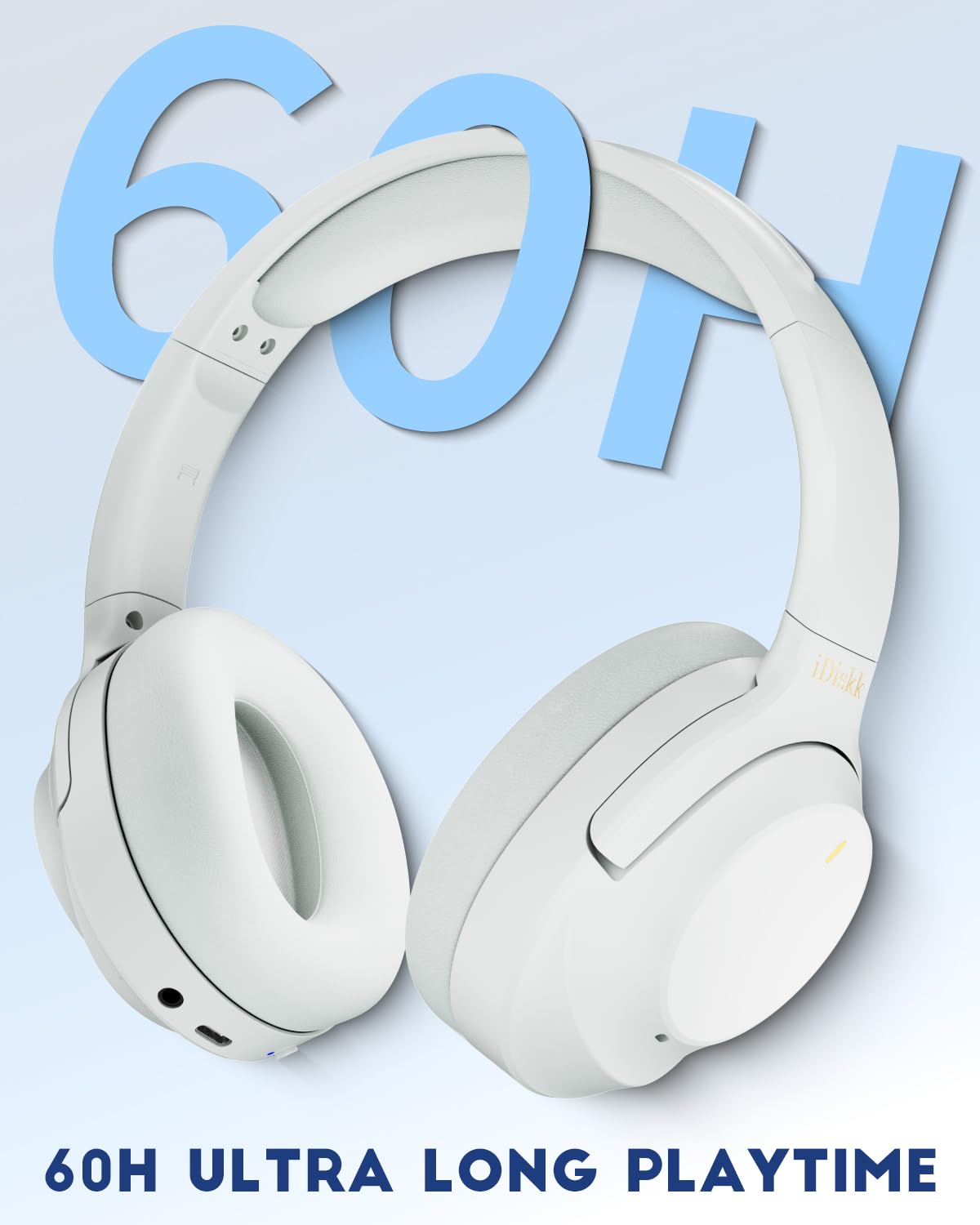 iDiskk ANC Hybrydowe słuchawki z aktywną redukcją szumów, bezprzewodowe słuchawki nauszne Bluetooth, Bluetooth 5.3, bezprzewodowe słuchawki Bluetooth z mikrofonem i głębokim basem, Hi-Fi Audio (szare)